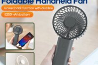 Newest Foldable Handheld Fan 4 Gear Speed Cooling Portable Fan 5200mAh Rechargeable Desk Air Circular with Dual wire Power Bank
