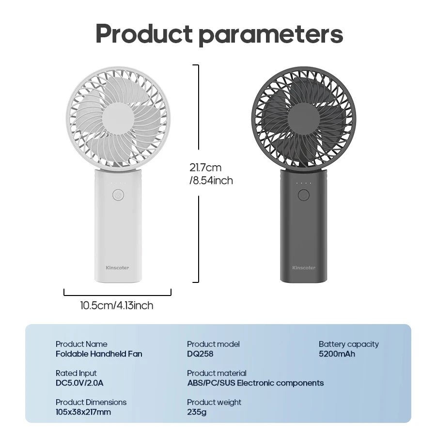 Newest Foldable Handheld Fan 4 Gear Speed Cooling Portable Fan 5200mAh Rechargeable Desk Air Circular with Dual wire Power Bank - Image 6