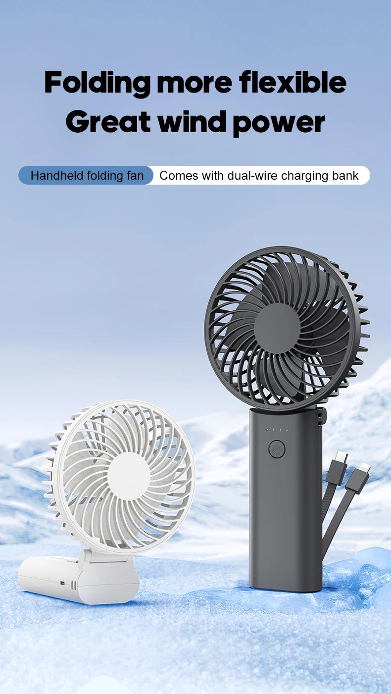 Newest Foldable Handheld Fan 4 Gear Speed Cooling Portable Fan 5200mAh Rechargeable Desk Air Circular with Dual wire Power Bank Newest Foldable Handheld Fan 4 Gear Speed Cooling Portable Fan 5200mAh Rechargeable Desk Air Circular with Dual wire Power Bank