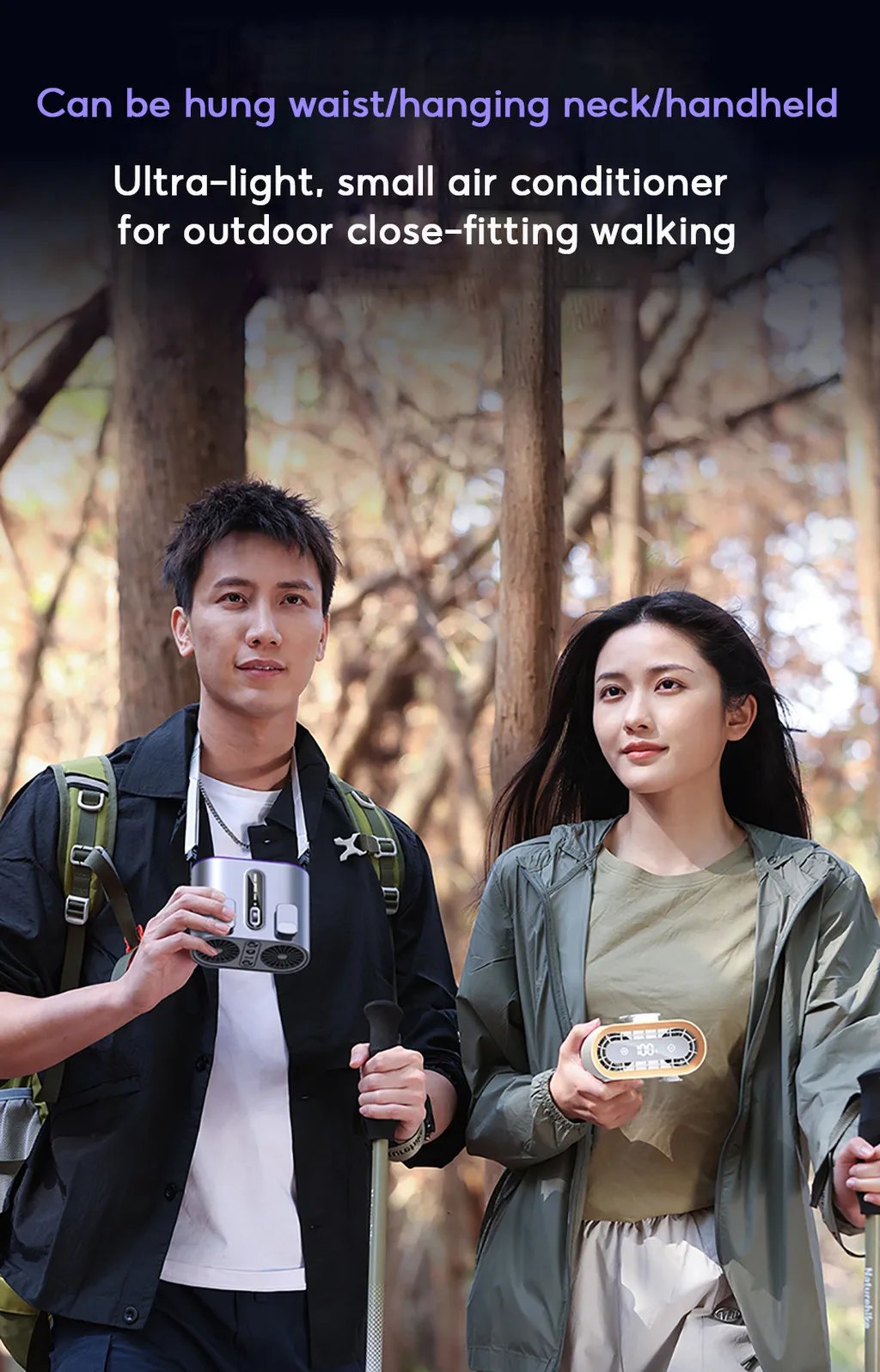 Eary Portable Waist Fan Clip Rechargeable 199 Speeds Hands-Free Neck Hanging Fans With Level 3 lighting Personal Air Cooling Fan