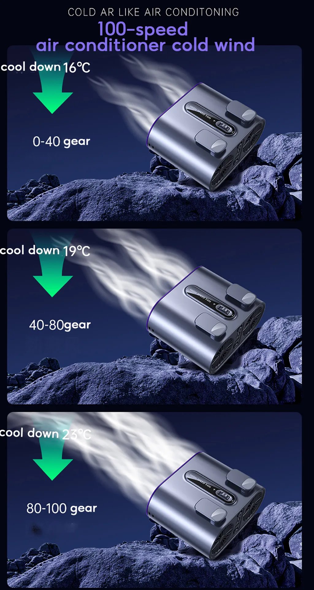 Eary Portable Waist Fan Clip Rechargeable 199 Speeds Hands-Free Neck Hanging Fans With Level 3 lighting Personal Air Cooling Fan