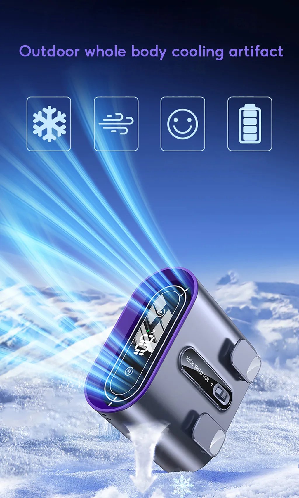 Eary Portable Waist Fan Clip Rechargeable 199 Speeds Hands-Free Neck Hanging Fans With Level 3 lighting Personal Air Cooling Fan