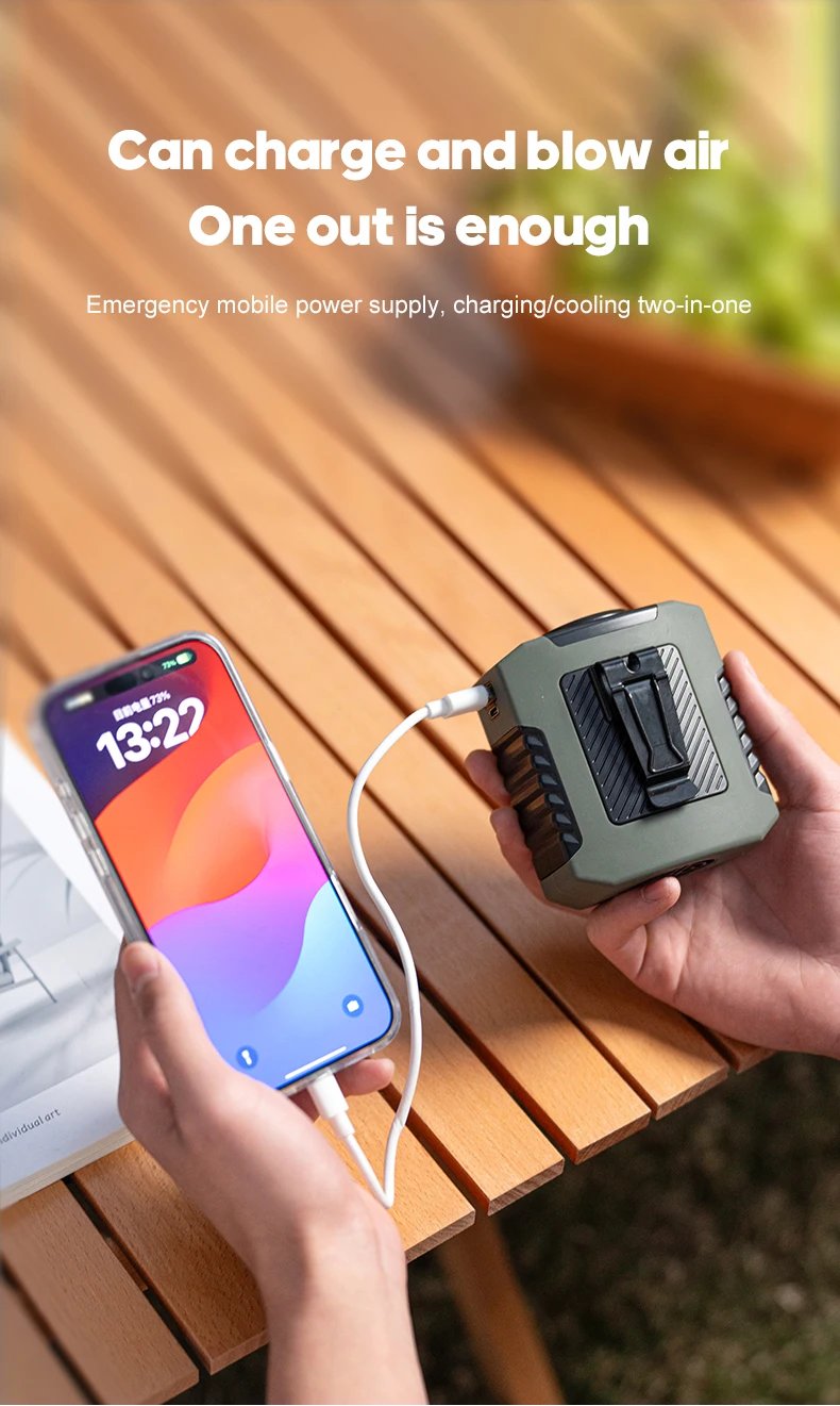 Mini 8000mAh Travel Wearable Waist Fan Camping Outdoor Rechargeable Cooling Fan With Night Light and Power Bank Air Circulator