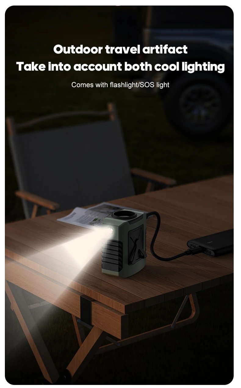 Mini 8000mAh Travel Wearable Waist Fan Camping Outdoor Rechargeable Cooling Fan With Night Light and Power Bank Air Circulator