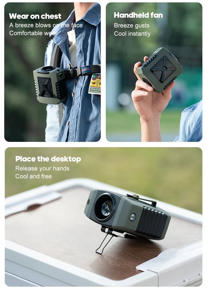 Mini 8000mAh Travel Wearable Waist Fan Camping Outdoor Rechargeable Cooling Fan With Night Light and Power Bank Air Circulator