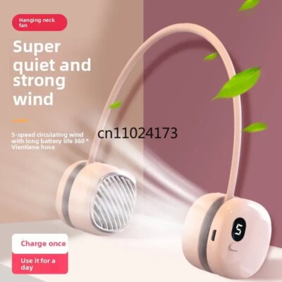 Mini USB rechargeable neck fan; leafless; silent; hands-free; digital display; travel; sports; summer cooling; lightweight fan. - Image 3