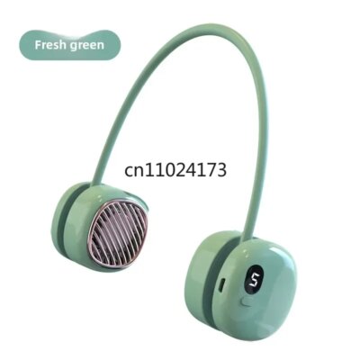 Mini USB rechargeable neck fan; leafless; silent; hands-free; digital display; travel; sports; summer cooling; lightweight fan.