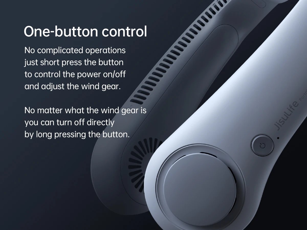 JISULIFE Portable Neck Fan Upgraded, 5000mAh Battery, Necksupport, 5 Speeds Gears Adjustment, Outdoor Wearable Hands-Free Fan