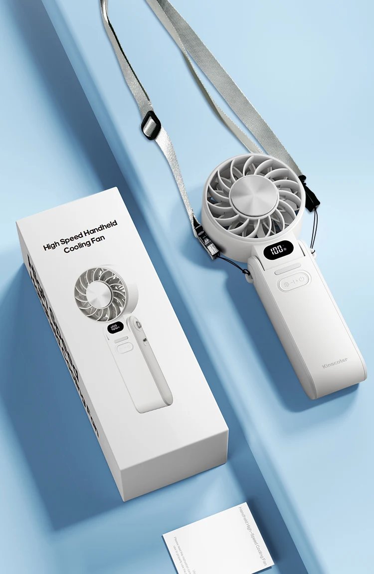 Kinscoter New Cooling Handheld Fan 3600mAh Foldable Portable Fan 100-level Free Control High Speed Mini Personal Fan w/ Lanyard