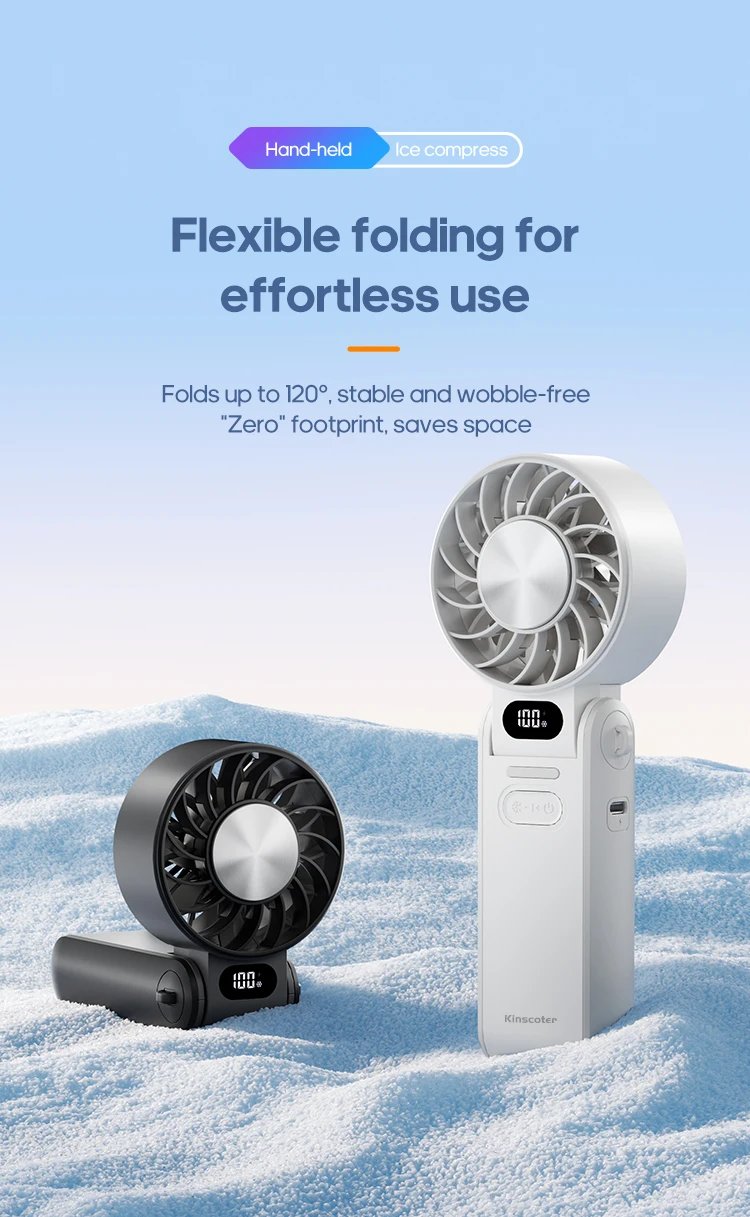 Kinscoter New Cooling Handheld Fan 3600mAh Foldable Portable Fan 100-level Free Control High Speed Mini Personal Fan w/ Lanyard