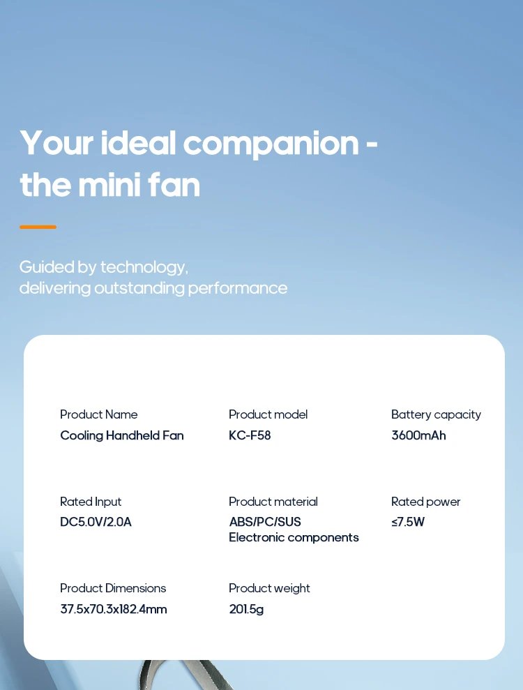 Kinscoter New Cooling Handheld Fan 3600mAh Foldable Portable Fan 100-level Free Control High Speed Mini Personal Fan w/ Lanyard