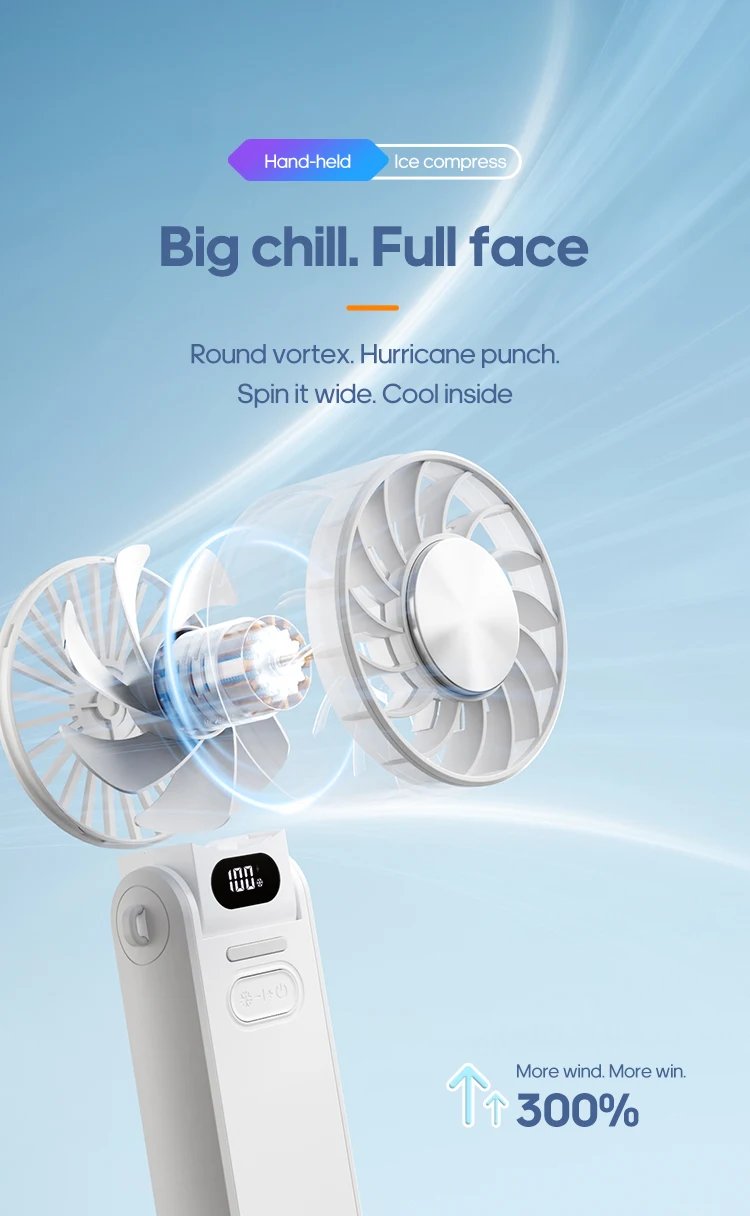 Kinscoter New Cooling Handheld Fan 3600mAh Foldable Portable Fan 100-level Free Control High Speed Mini Personal Fan w/ Lanyard