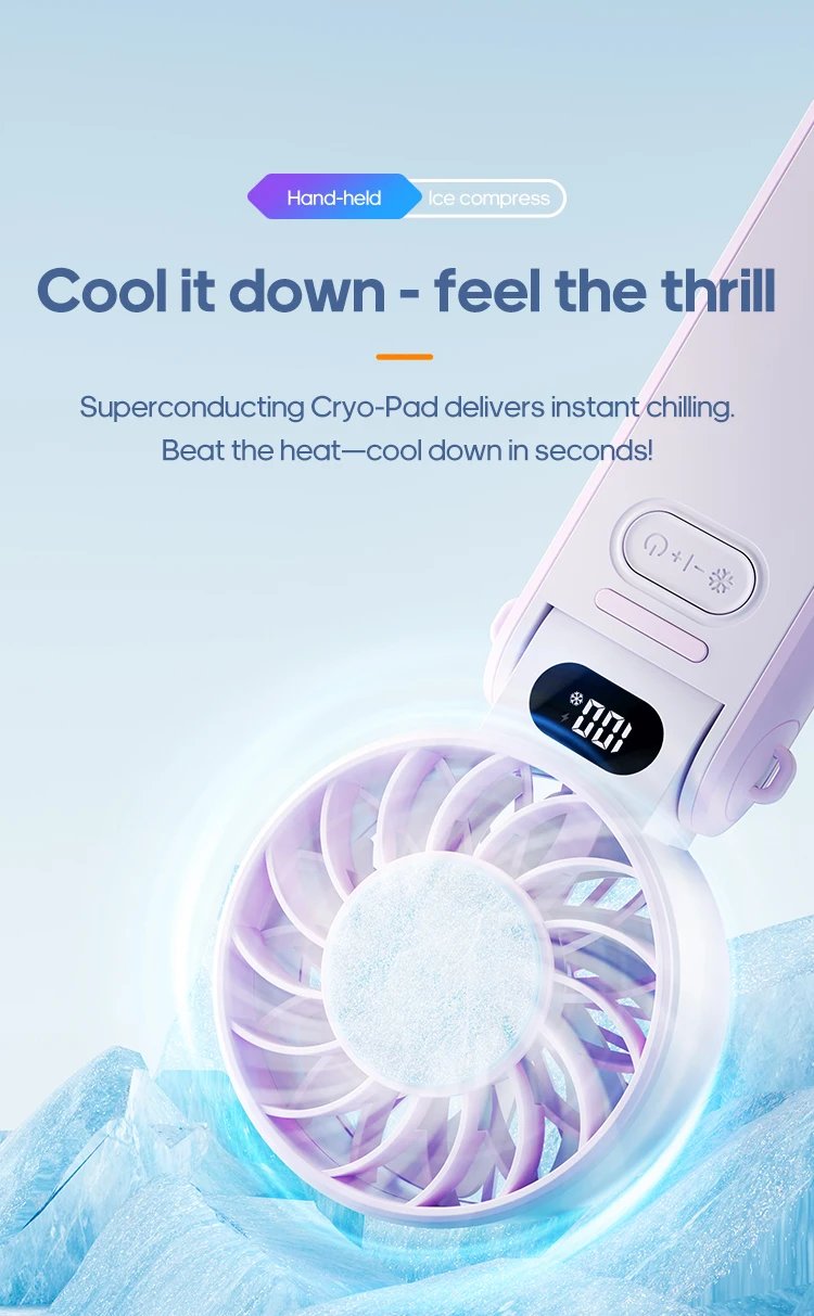 Kinscoter New Cooling Handheld Fan 3600mAh Foldable Portable Fan 100-level Free Control High Speed Mini Personal Fan w/ Lanyard