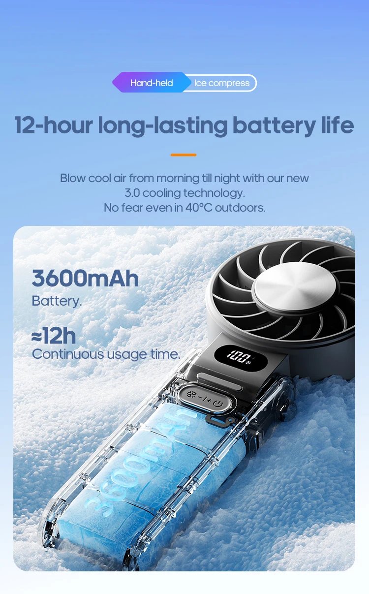 Kinscoter New Cooling Handheld Fan 3600mAh Foldable Portable Fan 100-level Free Control High Speed Mini Personal Fan w/ Lanyard