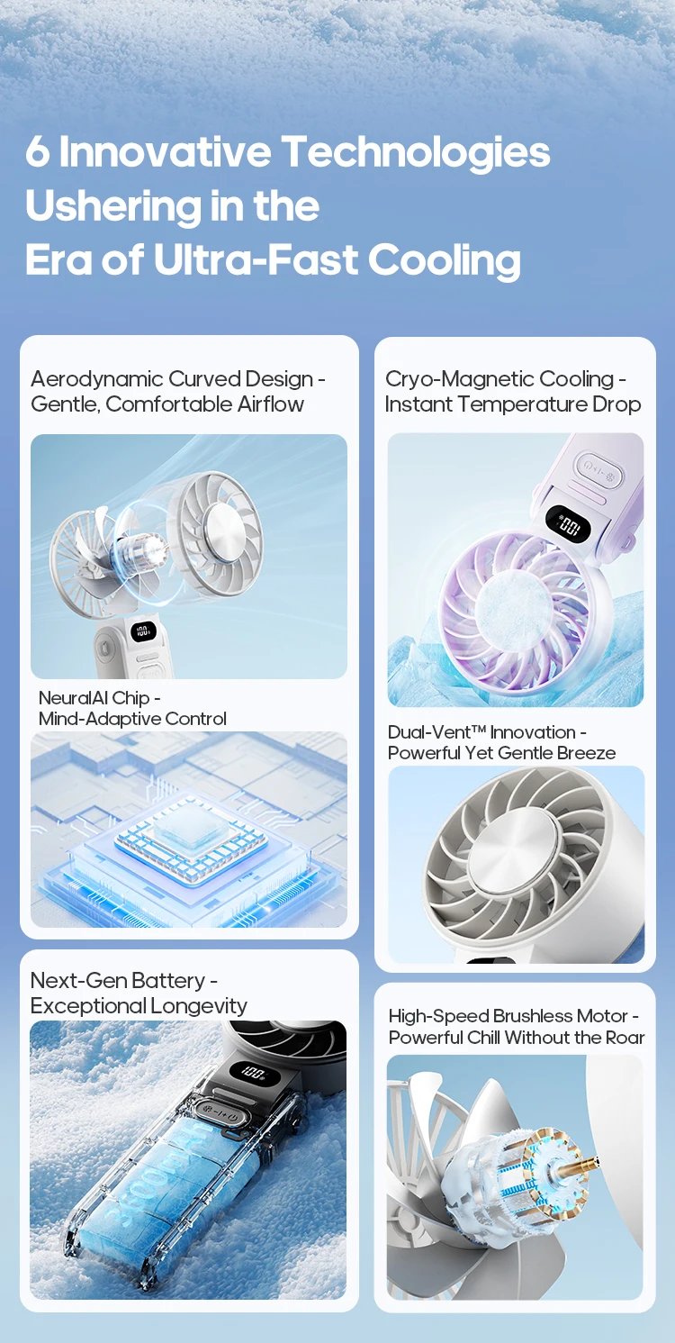 Kinscoter New Cooling Handheld Fan 3600mAh Foldable Portable Fan 100-level Free Control High Speed Mini Personal Fan w/ Lanyard