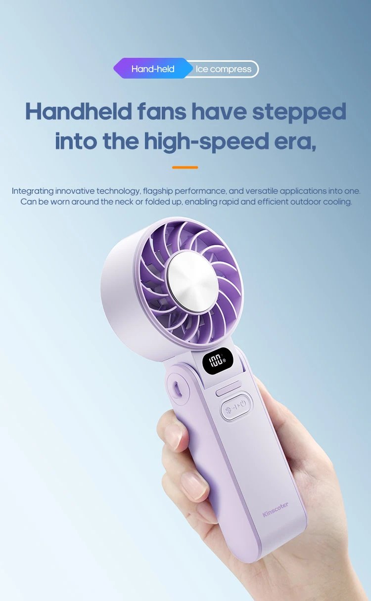 Kinscoter New Cooling Handheld Fan 3600mAh Foldable Portable Fan 100-level Free Control High Speed Mini Personal Fan w/ Lanyard