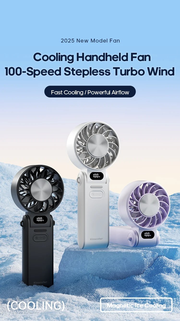 Kinscoter New Cooling Handheld Fan 3600mAh Foldable Portable Fan 100-level Free Control High Speed Mini Personal Fan w/ Lanyard