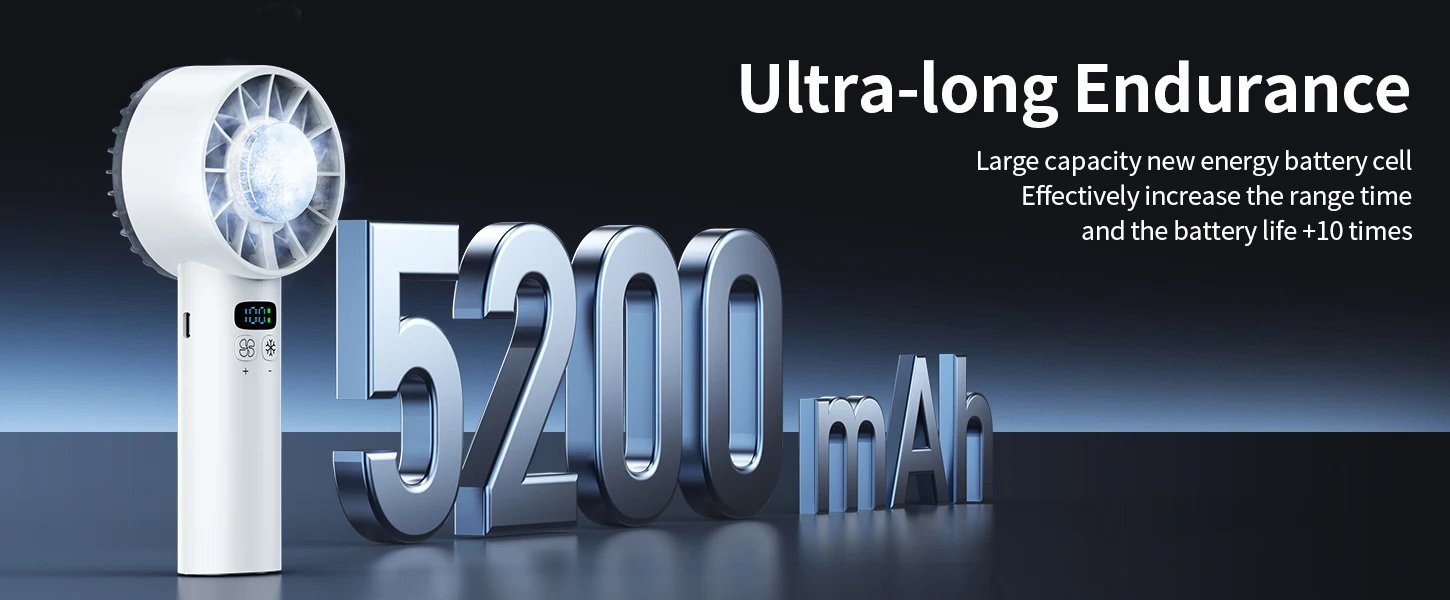 Outdoor Portable Mini Fan Handheld Fan with LED Display Semiconductor Refrigeration 100 Wind Speeds USB Rechargeable Battery Fan