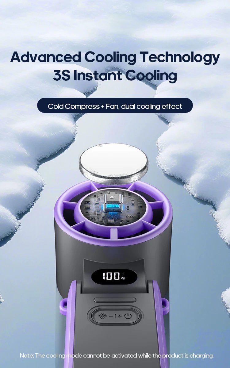 Portable High Speed Cooling Handheld Fan 3600mAh Rechargeable 100 Wind Speeds Adjustable Mini Foldable Air Cooling Turbo Fan