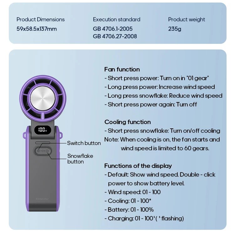 Portable High Speed Cooling Handheld Fan 3600mAh Rechargeable 100 Wind Speeds Adjustable Mini Foldable Air Cooling Turbo Fan