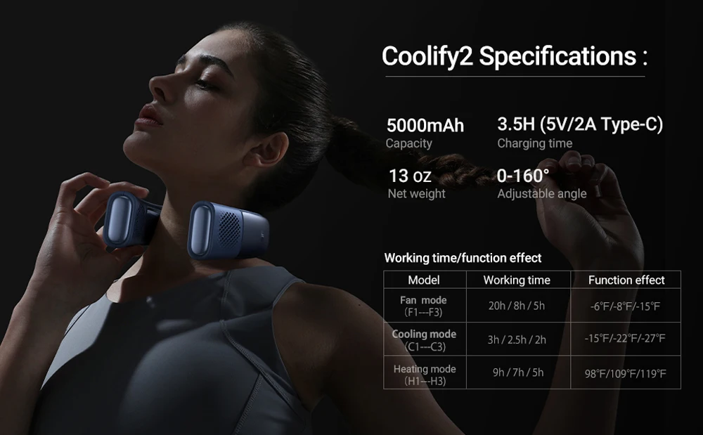 Portable Air Conditioner Smart Neck Fan Neck Cooler Heater Long Endurance Edition Wrap-around Bladeless Personal Cooling Fan