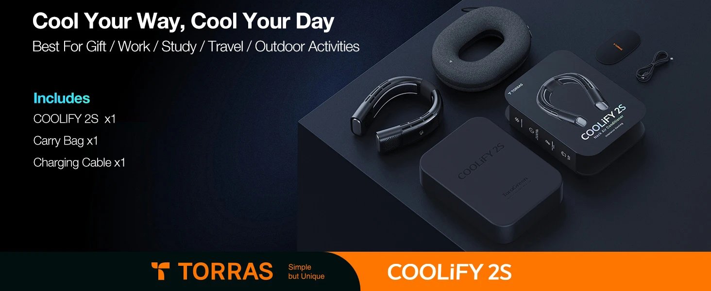 Air Cooler and Heater Personal Neck Fan 3-Speed, App Control Rechargeable, Black TORRAS COOLIFY 2S Portable Neck Air Conditioner Air Cooler and Heater Personal Neck Fan 3-Speed, App Control Rechargeable, Black TORRAS COOLIFY 2S Portable Neck Air Conditioner