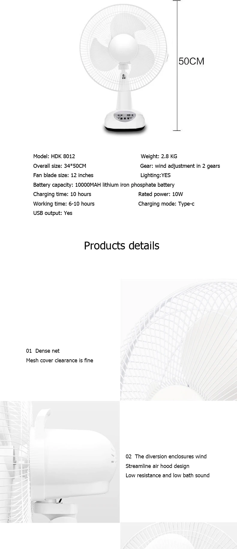 Solar Fan AC/DC Rechargeable Table fan Outdoor Camping Emergency  with LED  USB Ports Home Office Cooling Air Fans Factory Price