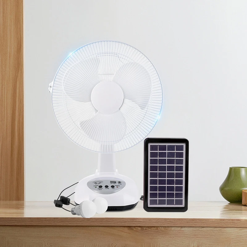 Solar Fan AC/DC Rechargeable Table fan Outdoor Camping Emergency  with LED  USB Ports Home Office Cooling Air Fans Factory Price