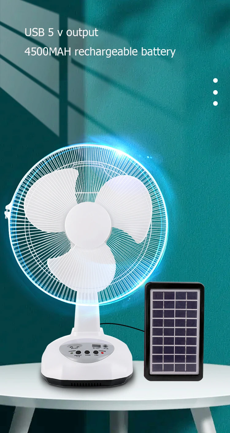 Solar Fan AC/DC Rechargeable Table fan Outdoor Camping Emergency  with LED  USB Ports Home Office Cooling Air Fans Factory Price