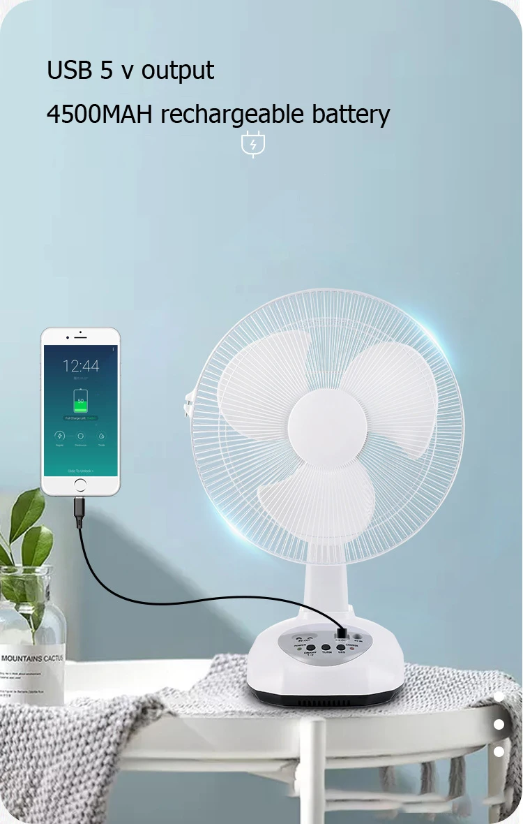Solar Fan AC/DC Rechargeable Table fan Outdoor Camping Emergency  with LED  USB Ports Home Office Cooling Air Fans Factory Price