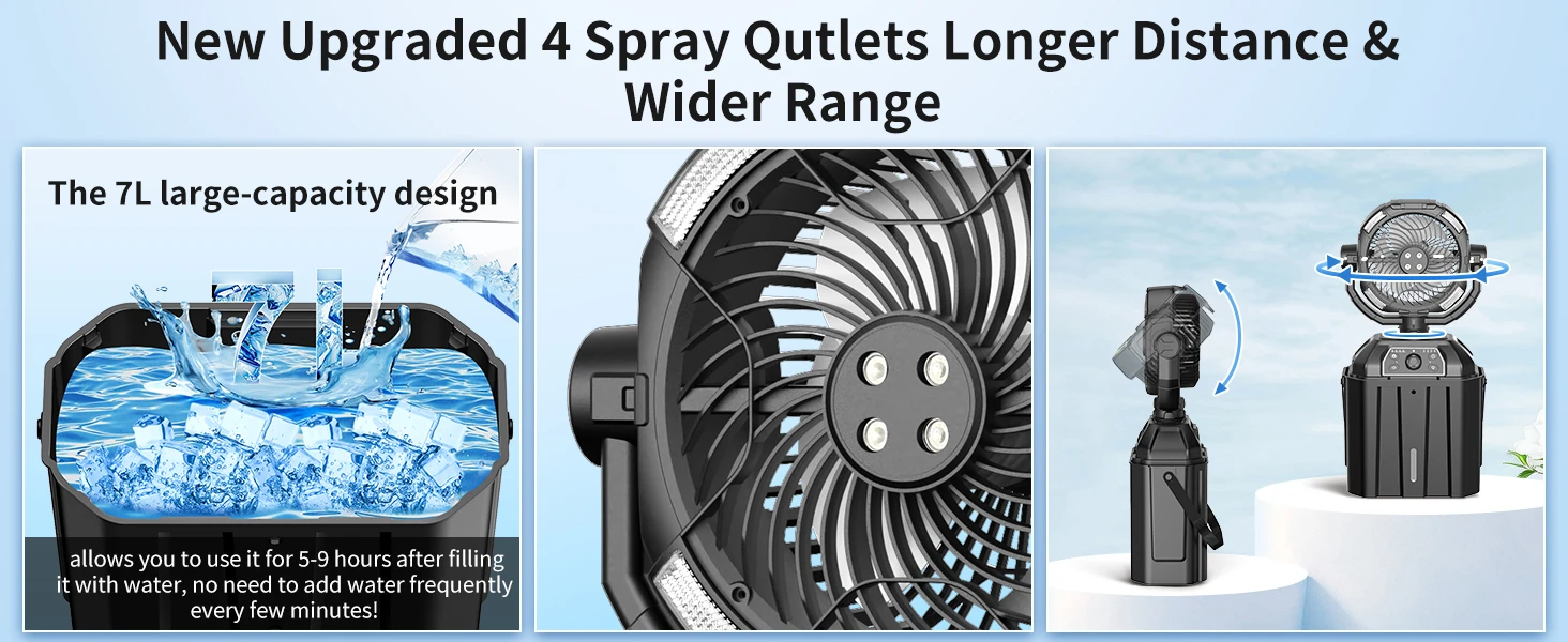 Portable Misting Fan Rechargeable Auto Swivel Fan with 25000mAh USB Battery as Power Bank 4 Mist Cooler 7L Bucket for Outdoor Portable Misting Fan Rechargeable Auto Swivel Fan with 25000mAh USB Battery as Power Bank 4 Mist Cooler 7L Bucket for Outdoor