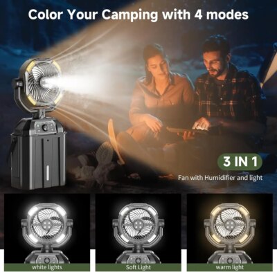 Portable Misting Fan Rechargeable Auto Swivel Fan with 25000mAh USB Battery as Power Bank 4 Mist Cooler 7L Bucket for Outdoor - Image 4