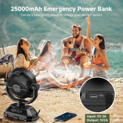 Portable Misting Fan Rechargeable Auto Swivel Fan with 25000mAh USB Battery as Power Bank 4 Mist Cooler 7L Bucket for Outdoor - Image 3