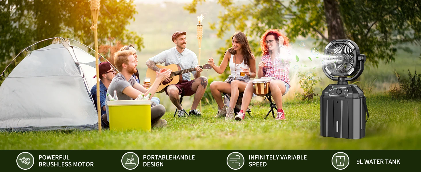 Portable Misting Fan Rechargeable Auto Swivel Fan with 25000mAh USB Battery as Power Bank 4 Mist Cooler 7L Bucket for Outdoor Portable Misting Fan Rechargeable Auto Swivel Fan with 25000mAh USB Battery as Power Bank 4 Mist Cooler 7L Bucket for Outdoor