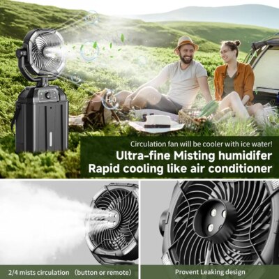 Portable Misting Fan Rechargeable Auto Swivel Fan with 25000mAh USB Battery as Power Bank 4 Mist Cooler 7L Bucket for Outdoor - Image 2