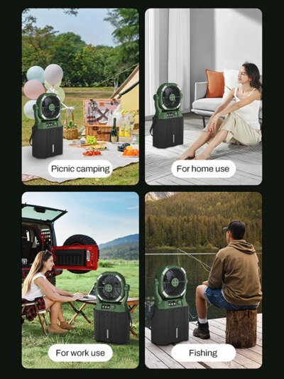 Portable Misting Fan Rechargeable Auto Swivel Fan 20000mAh USB Battery Power Bank 4 Mist Cooler Camping Fan With LED Lighting - Image 6