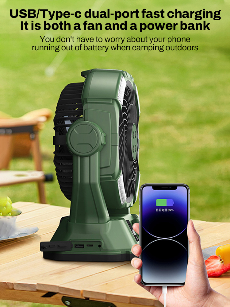 Portable Misting Fan Rechargeable Auto Swivel Fan 20000mAh USB Battery Power Bank 4 Mist Cooler Camping Fan With LED Lighting