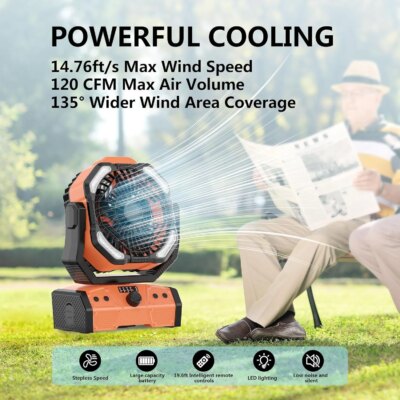 Camping Fan with LED Lantern Rechargeable Battery Powered Outdoor Tent Oscillating Fan with 360° Hanging Hook USB Desk Fan - Image 3