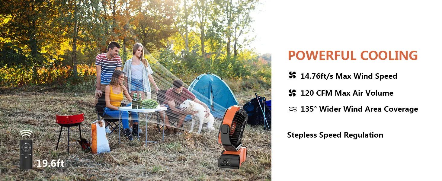 Camping Fan with LED Lantern Rechargeable Battery Powered Outdoor Tent Oscillating Fan with 360° Hanging Hook USB Desk Fan