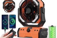 Camping Fan with LED Lantern Rechargeable Battery Powered Outdoor Tent Oscillating Fan with 360° Hanging Hook USB Desk Fan
