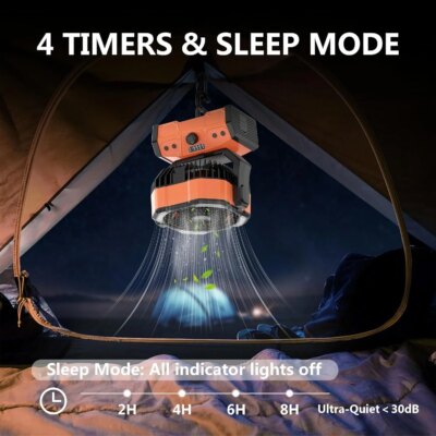 Camping Fan with LED Lantern Rechargeable Battery Powered Outdoor Tent Oscillating Fan with 360° Hanging Hook USB Desk Fan - Image 6