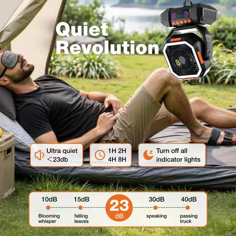 40000mAh Portable Camping Fan with LED and Remote Control - 4 Speeds Battery Powered Suitable for Tents Travel Offices
