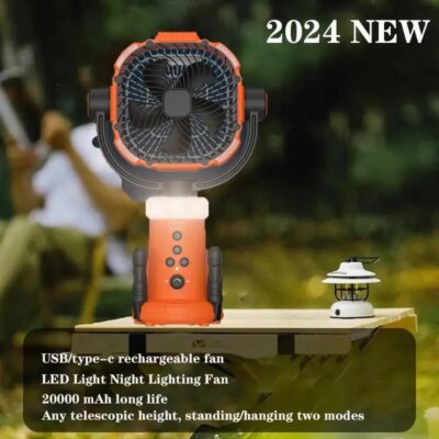 Updated Outdoor Fan Light Large Capacity Powerful Lighting Infinitely Variable Speed Portable Camping Fan with Remote Control