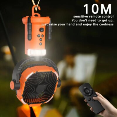 Updated Outdoor Fan Light Large Capacity Powerful Lighting Infinitely Variable Speed Portable Camping Fan with Remote Control - Image 2