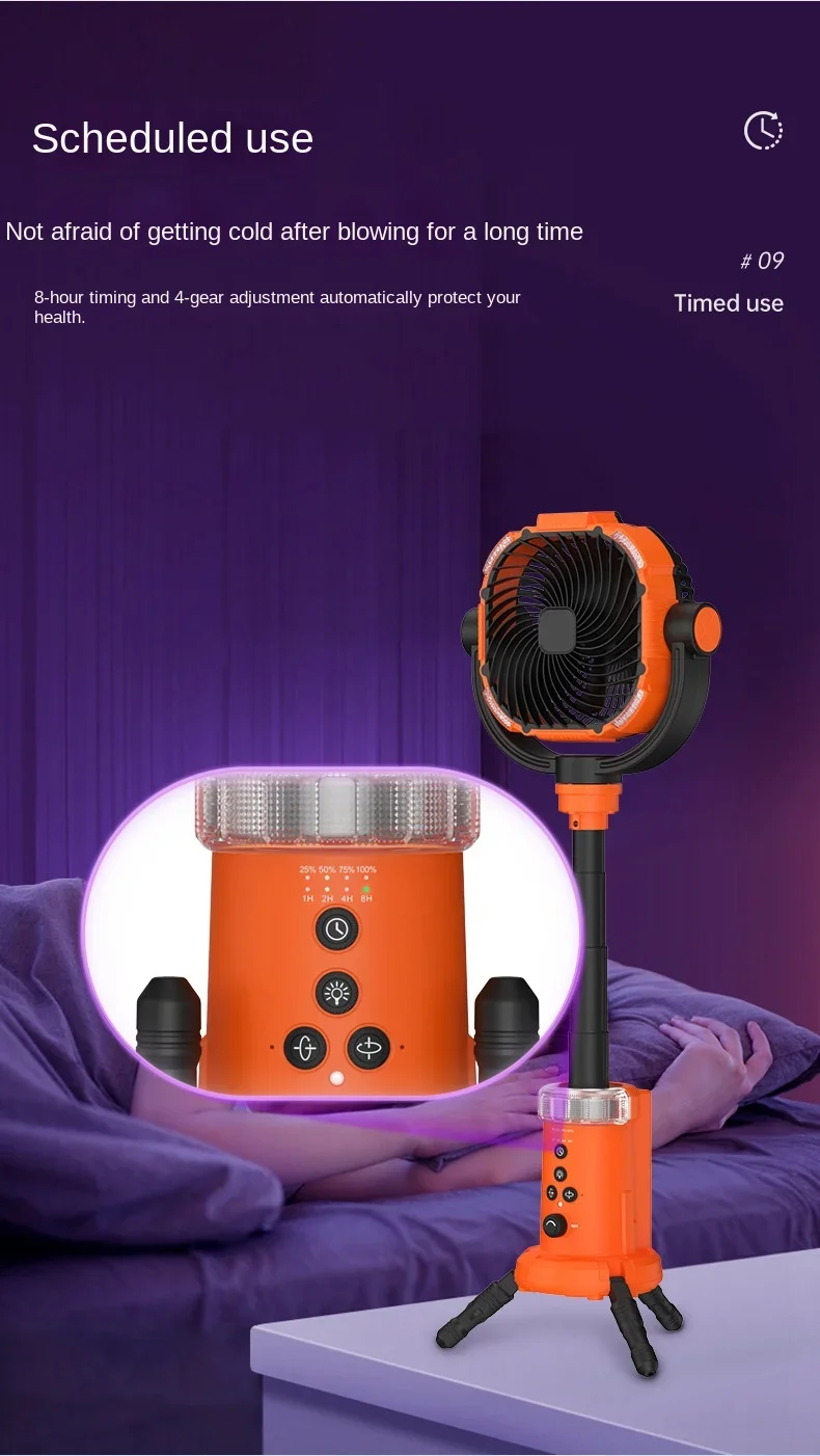 Updated Outdoor Fan Light Large Capacity Powerful Lighting Infinitely Variable Speed Portable Camping Fan with Remote Control