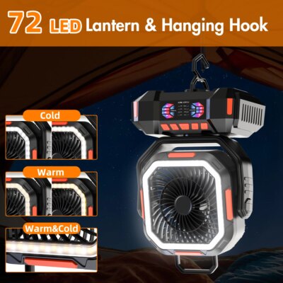 Camping Fan 40000mAh Battery Powered Fan Rechargeable 4 Speeds with LED Lantern - Portable Outdoor Tent Fans with Hanging Hook - Image 4
