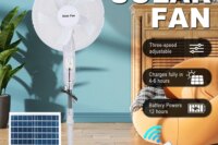 Solar Floor Fan Rechargeable Fan 25W Panel 5H Charges 12H Runtime Remote Control & LED Display Emergency Fan for Power Outage