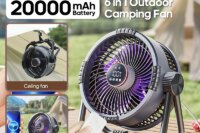 KINSCOTER Portable 6 in 1 Camping Fan 20000mAh Multifunctional Outdoor Desktop Air Circulator Wireless Ceiling  w/ Hook & Light