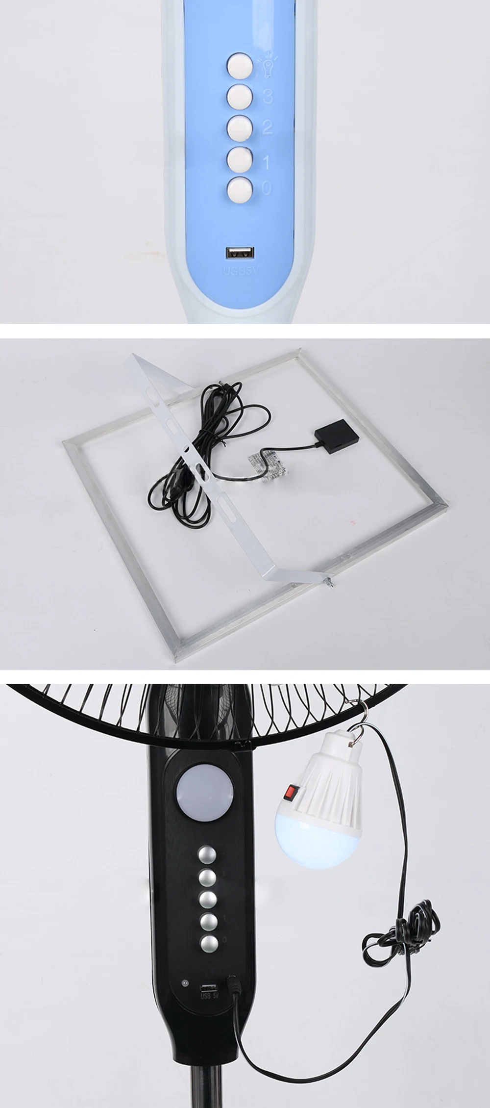 Solar Powered Floor Fan10 - 12H Runtime3 Speed Adjustable Portable Floor Fan for Home Blackout Emergency USB Port & Night Light