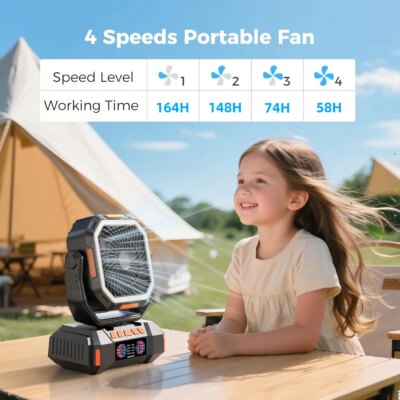3 in 1 Camping Fan 40000mAh Rechargeable Battery Portable Outdoor Fan 4 Speed Air Circulators with Hook and LED Light - Image 3